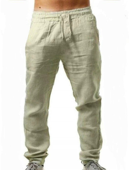 Summer's comfortable linen trousers in green beige color and in a relaxed fit