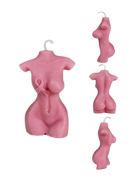 Licht in einer anderen Form. Frauenkörper mit rosa Schleife anstelle einer Brust.
