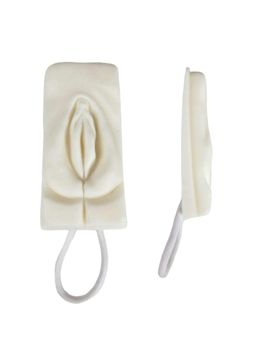 Funny shower soap in the shape of a scarf with a white rope