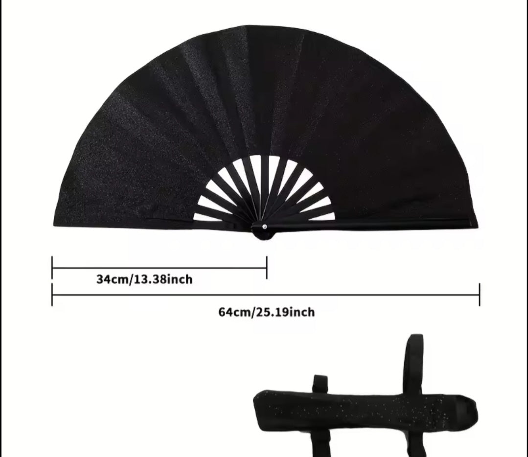 Solfjäder i glitter, large fan med hölster
