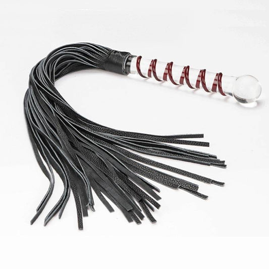 Flogger, piska i läder med glashandtag