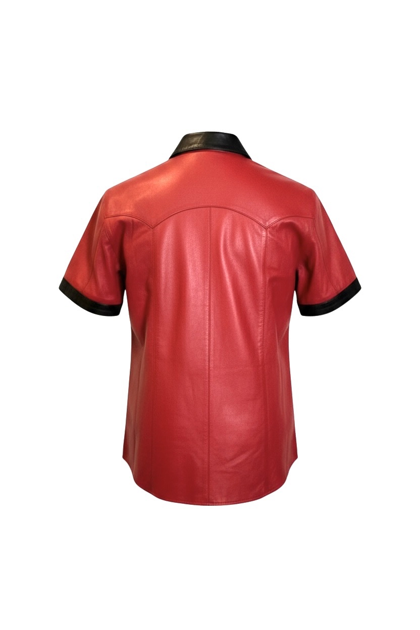 Läderskjorta, skinnskjorta, röd och svart