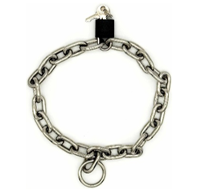 Choker, kedja med lås, halsband för submissiva i nickelfritt stål med hänglås och nycklar
