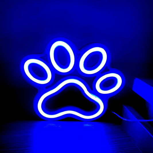 Skylt, grön neon puppy tass, hundtass