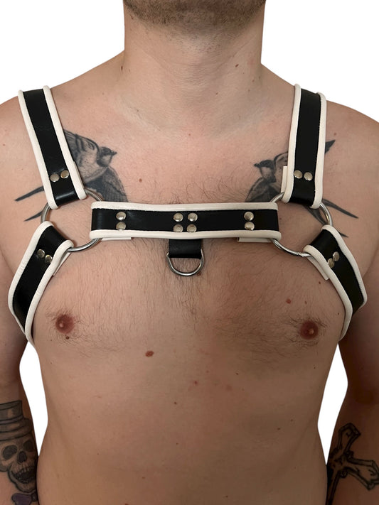 Harness i svart och vitt äkta läder, typ bulldog