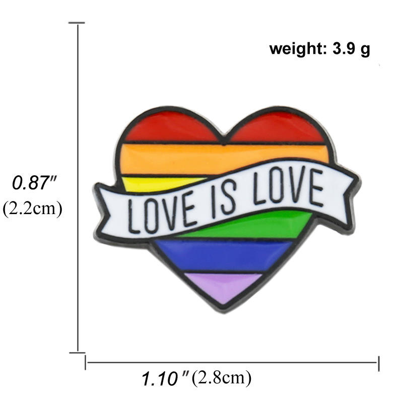 Pin, hjärta i regnbågs eller pride färg, love is love