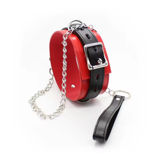 Leine, Halsband aus rotem veganem Leder
