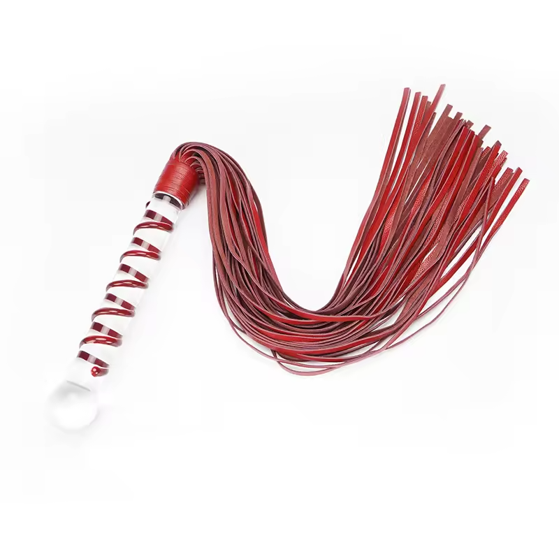 Flogger, piska i läder med glashandtag