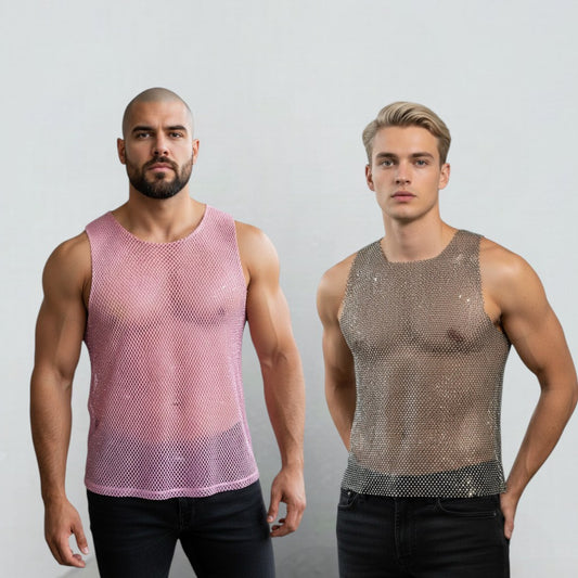 Nätlinne för män, glittrigt, fetisch & unisex – Sexigt glitter i silver eller rosa