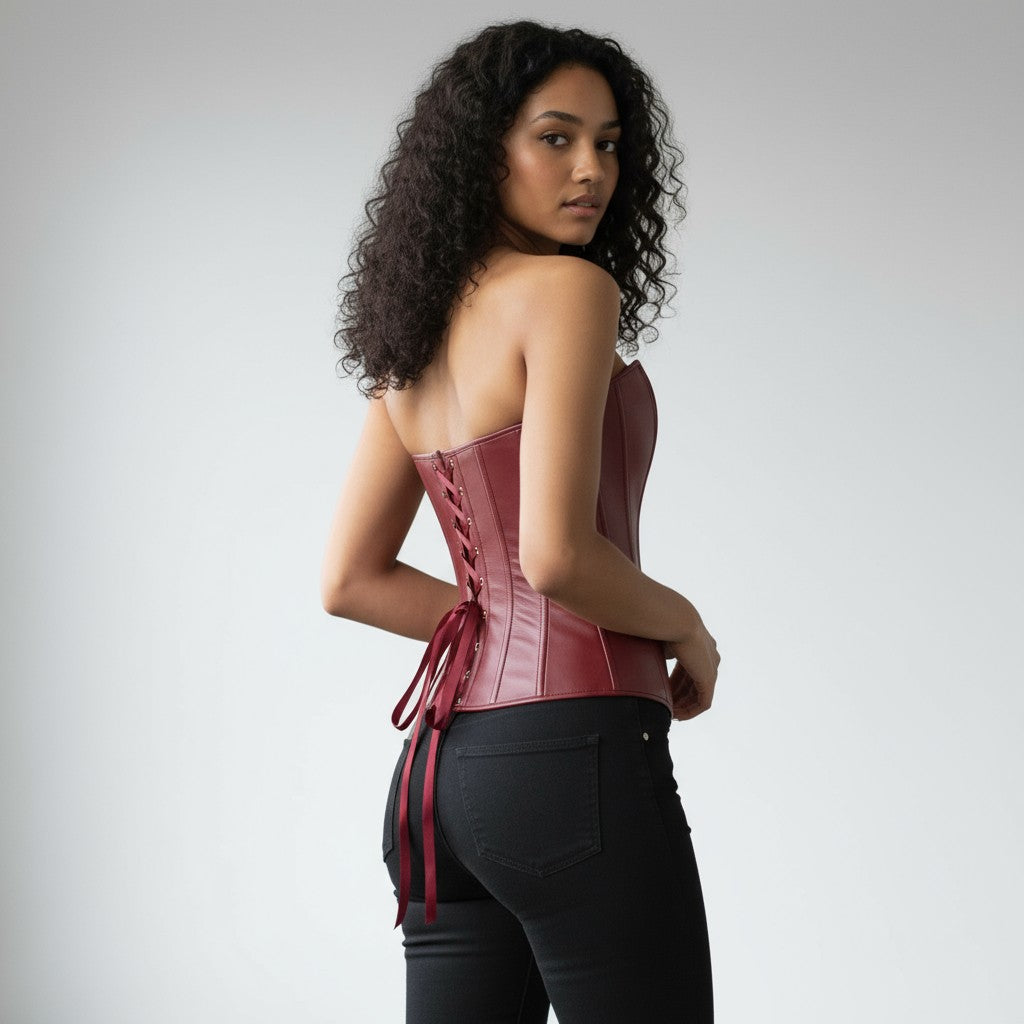Röd korsett i veganläder