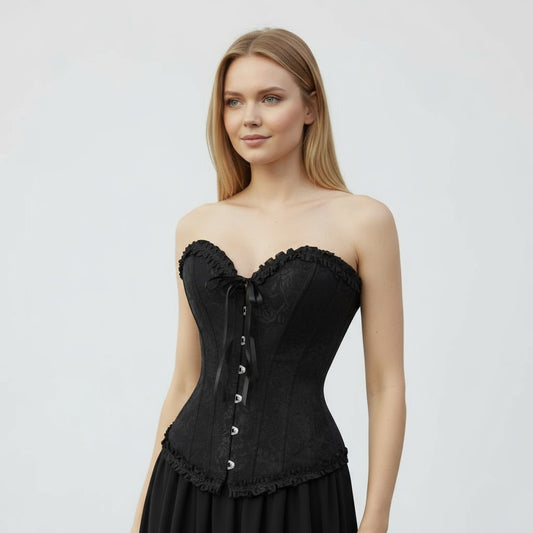 Svart korsett med spets och snörning