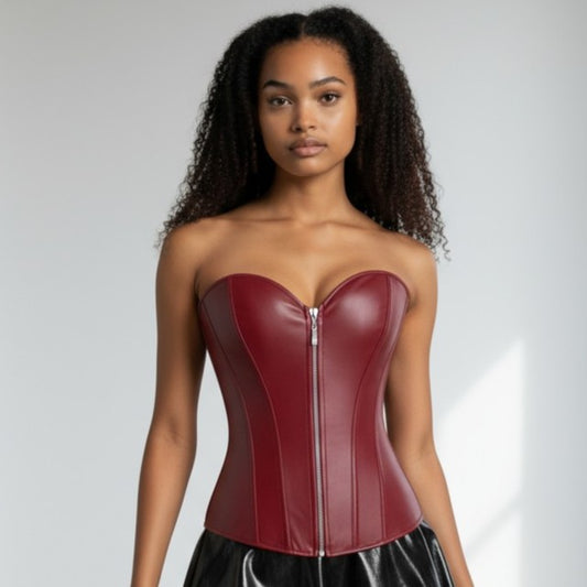 Röd korsett i veganläder