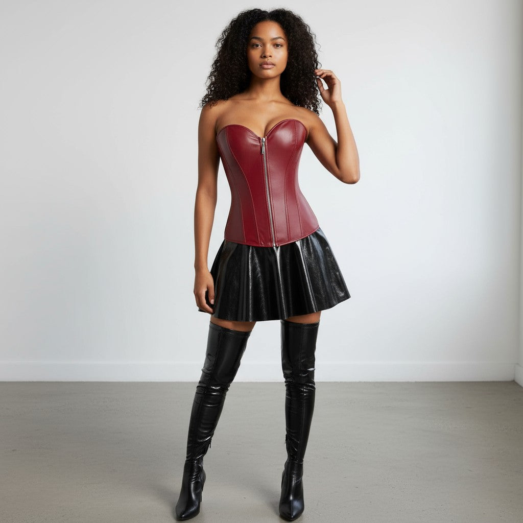 Röd korsett i veganläder