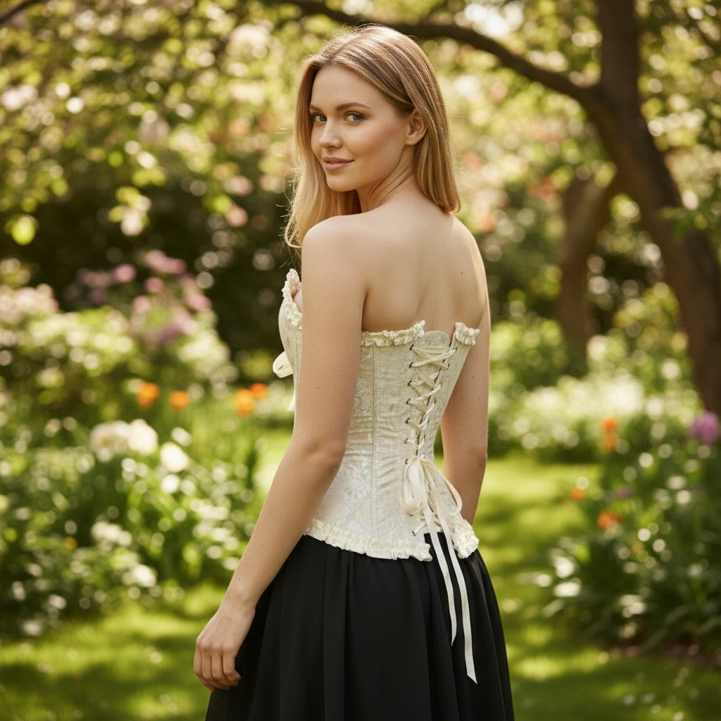 Gräddvit korsett med spets och snörning