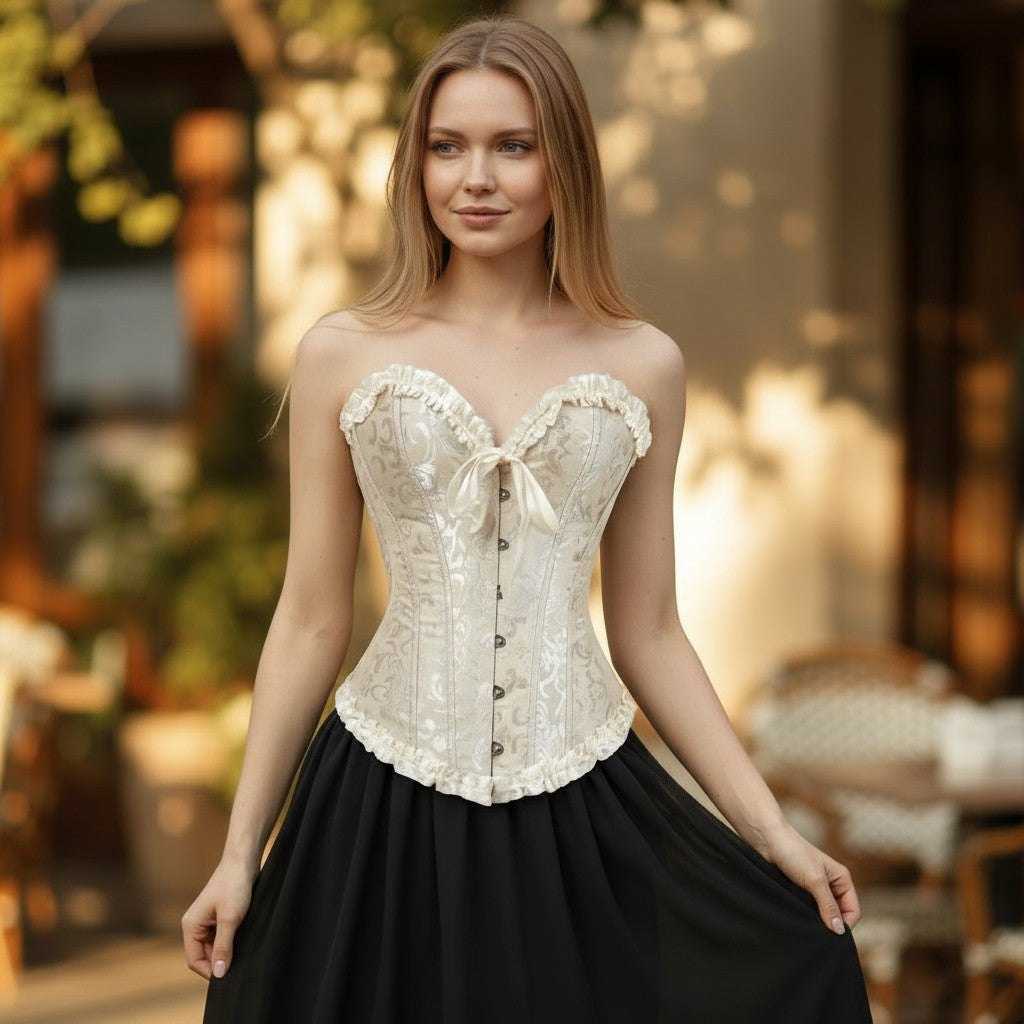 Gräddvit korsett med spets och snörning