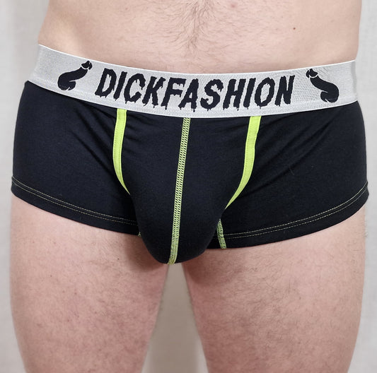 Comfortable underpants with built-in lift at the front, boxers or trunks in comfortable and cool cotton in the color black/lime