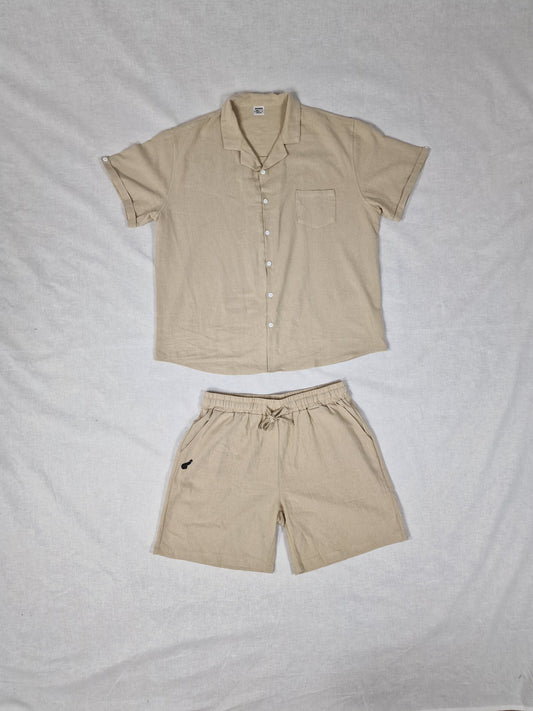 Linne/Bomulls set, Relaxed fit - Beige m. Dick