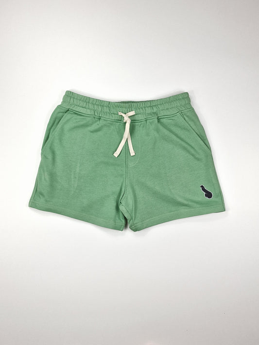 Jogger shorts, green, with dick print. Men's or unisex