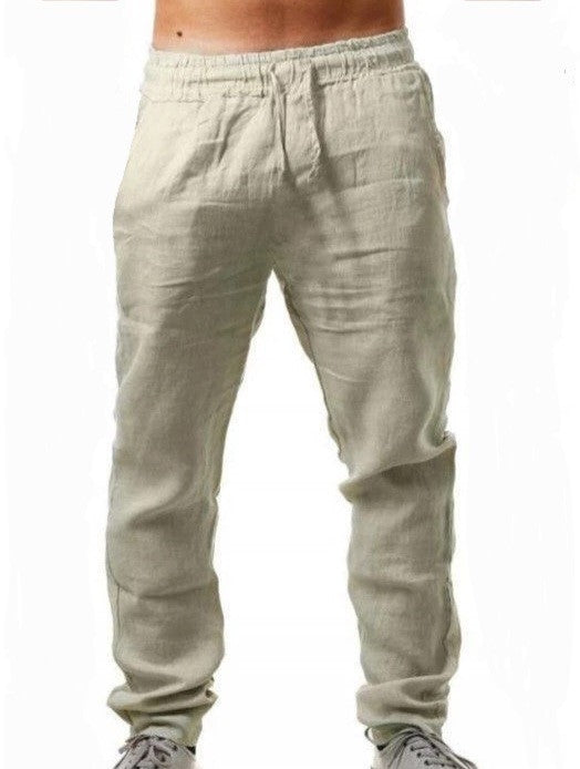 Summer's comfortable linen trousers in beige color and relaxed fit