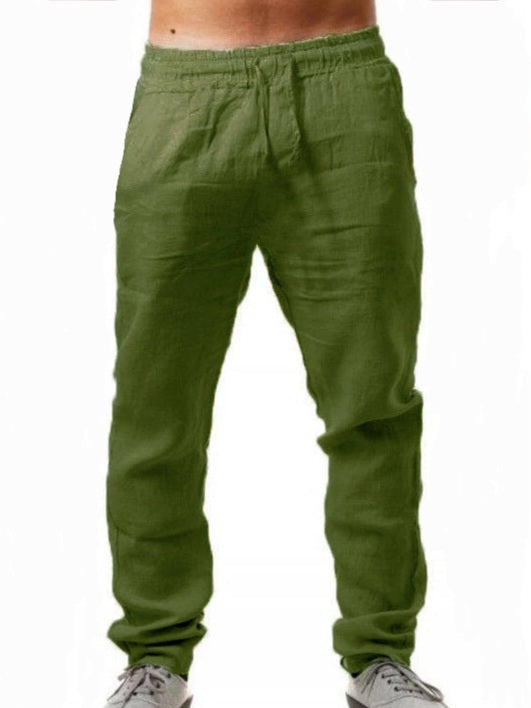 Descubra nuestros nuevos pantalones de lino verdes, elegantes y modernos, con un corte relajado