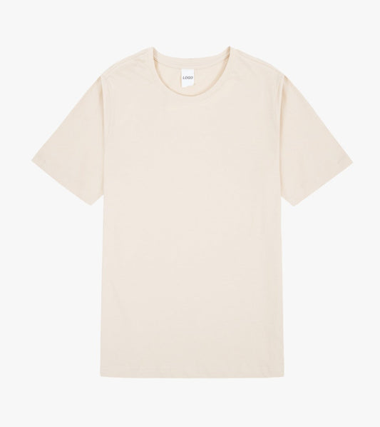 Bedrucken Sie Ihr eigenes Hemd. Beigefarbenes T-Shirt aus normaler Baumwolle mit Aufdruck, wählen Sie aus vielen Aufdrucken